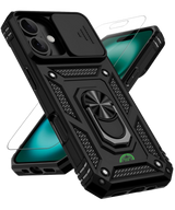 Hoesje voor iPhone 17 Zwart Camera Protection Kickstand Ring Armor