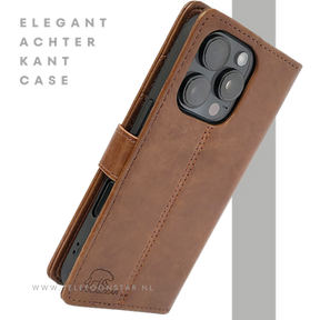 iPhone 16 Pro Bookcase Hoesje Bruin &ndash; Vintage Look met Luxe Bescherming