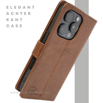 iPhone 16 Pro Bookcase Hoesje Bruin &ndash; Vintage Look met Luxe Bescherming