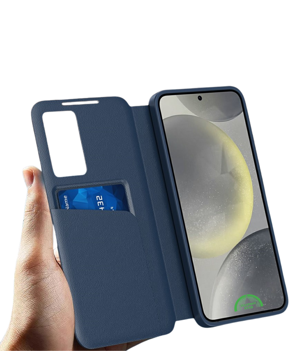 Samsung Galaxy S26 Ultra Donker Bluwe Wallet Case Met Smart Window Bescherming