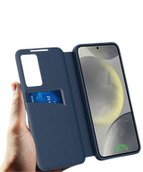 Samsung Galaxy S26 Ultra Donker Bluwe Wallet Case Met Smart Window Bescherming