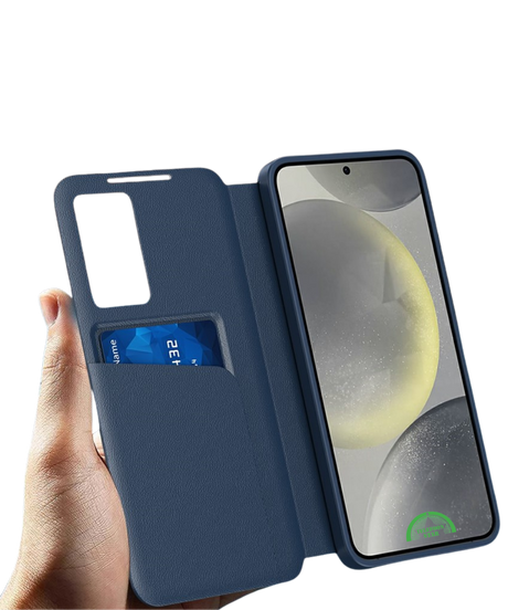 Samsung Galaxy S26 Ultra Donker Bluwe Wallet Case Met Smart Window Bescherming
