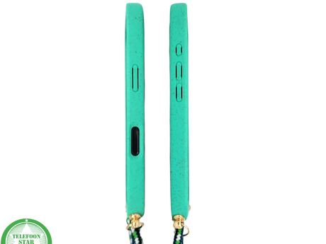 Groen Eco Koord Hoesje &ndash; Duurzaam Siliconen Touwkoord Case Met Draagkoord voor iPhone 16 Pro
