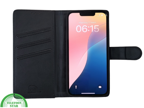 iPhone 16E Luxe Bookcase Hoesje Zwart &ndash; Wallet Case met Standfunctie