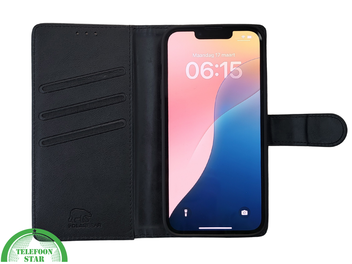 iPhone 16 Hoesje - Luxe Zwarte Bookcase, Wallet Case met Magneetsluiting