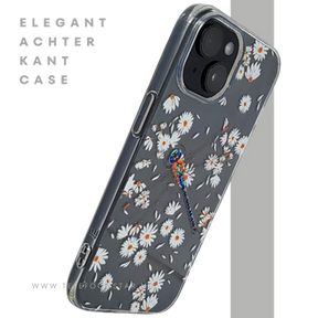 iPhone 15 Hoesje &ndash; Transparant Met Margrietjes en Papegaai | Fris, Kleurrijk &amp; Beschermend