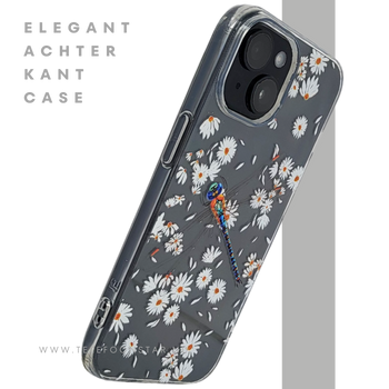 iPhone 15 Hoesje &ndash; Transparant Met Margrietjes en Papegaai | Fris, Kleurrijk &amp; Beschermend