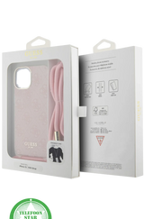 Hoesje voor iPhone 15 - Roze Crossbody Design met Luxe Logo en Koord
