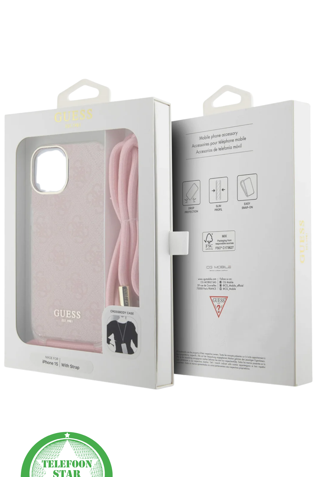 Roze Hoesje voor iPhone 14 - Crossbody Design met Luxe Logo en Koord