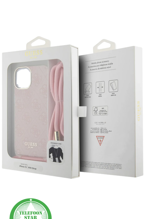 Roze Hoesje voor iPhone 14 - Crossbody Design met Luxe Logo en Koord