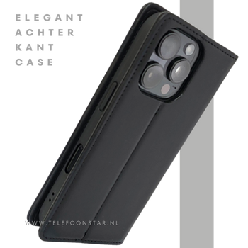 iPhone 16 Pro Max Bookcase Hoesje Zwart &ndash; Dubbele Naad, Luxe Look &amp; Volledige Bescherming