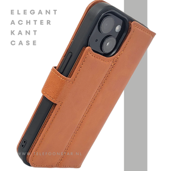 iPhone 15 2-in-1 Hoesje Bruin Leer &ndash; Bookcase met Uitneembare Backcover