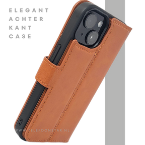 iPhone 15 2-in-1 Hoesje Bruin Leer &ndash; Bookcase met Uitneembare Backcover