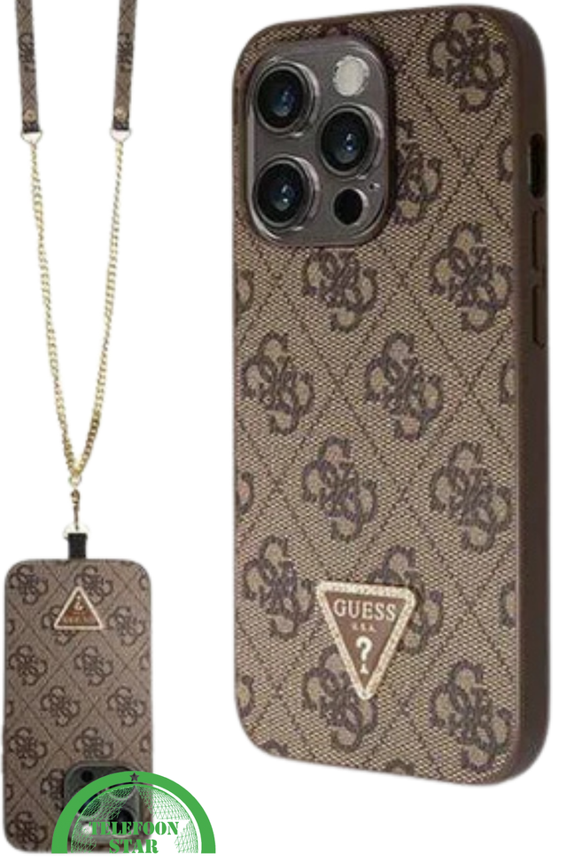 iPhone 15 Pro Hoesje met Gouden Ketting &ndash; Bruin Design met Logo en Bescherming