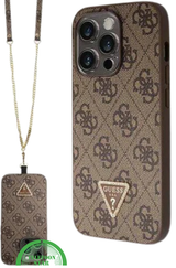 iPhone 15 Pro Hoesje met Gouden Ketting – Zwart Design met Logo en Bescherming