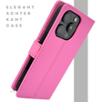 iPhone 16 Pro Bookcase Hoesje Roze &ndash; Stijlvolle Leren Look met Volledige Bescherming