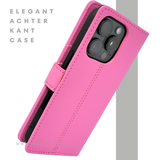 iPhone 16 Pro Bookcase Hoesje Roze &ndash; Stijlvolle Leren Look met Volledige Bescherming