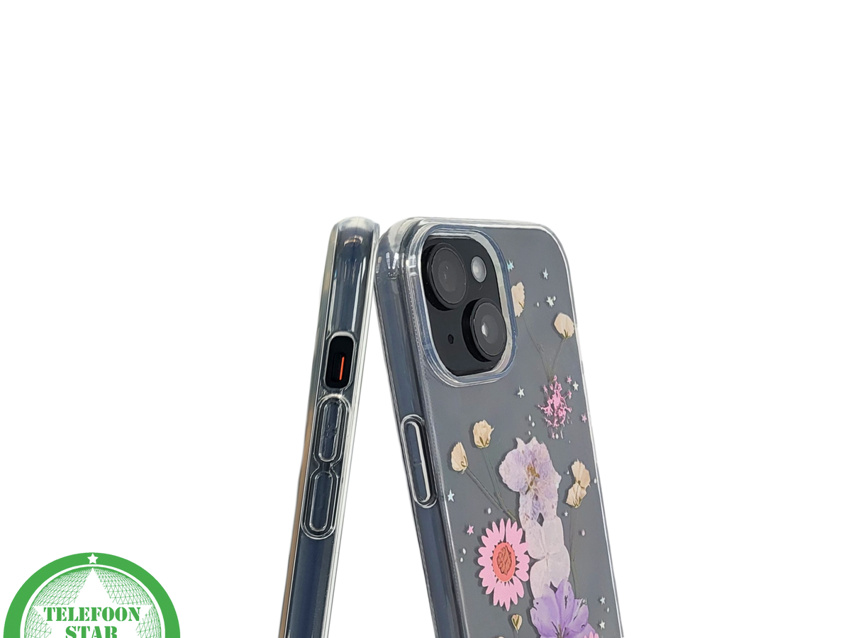 iPhone 15 Transparant Hoesje met Gedroogde Bloemen &ndash; Elegant en Beschermend