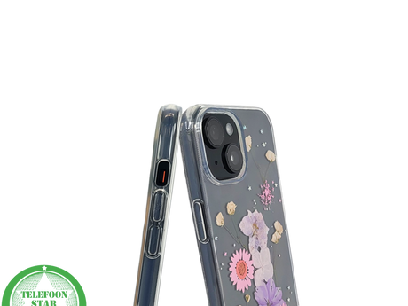 iPhone 15 Transparant Hoesje met Gedroogde Bloemen &ndash; Elegant en Beschermend