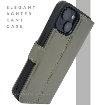iPhone 15 Plus 2-in-1 Hoesje Groen Leer &ndash; Bookcase Met 2 in 1 Functie