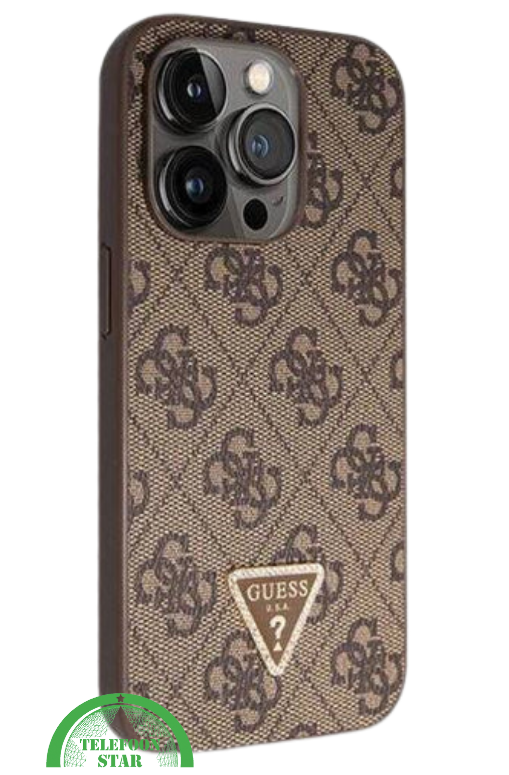 iPhone 15 Pro Hoesje met Gouden Ketting &ndash; Bruin Design met Logo en Bescherming