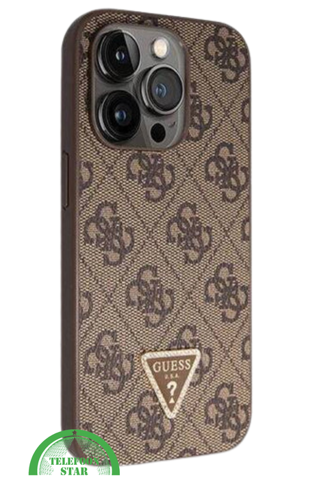 iPhone 15 Pro Hoesje met Gouden Ketting &ndash; Bruin Design met Logo en Bescherming