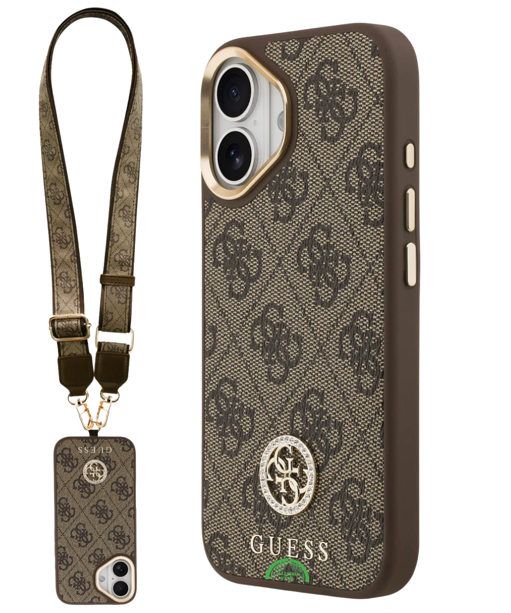 Guess iPhone 18e Hoesje Bruin Koord met Hoogwaardige kunstleder afwerking
