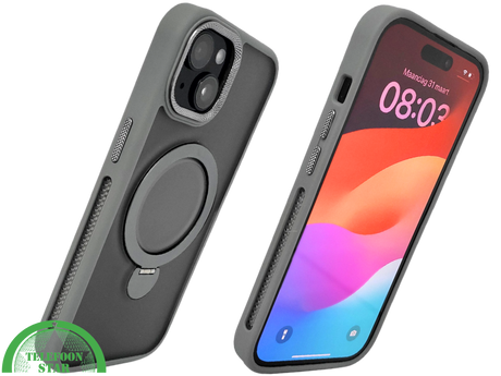 iPhone 15 Plus Hoesje Grijs &ndash; Met MagSafe-Ring &amp; Kickstand voor Extra Functionaliteit