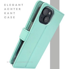iPhone 15 2-in-1 Hoesje Mintgroen &ndash; Bookcase met Pasjeshouder