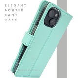 iPhone 15 Plus 2-in-1 Hoesje Mintgroen &ndash; Bookcase met Pasjeshouder