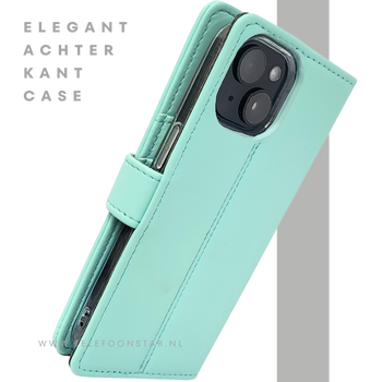 iPhone 15 Plus 2-in-1 Hoesje Mintgroen &ndash; Bookcase met Pasjeshouder