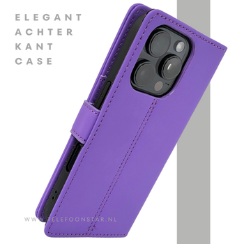 iPhone 16 Pro max Paars Bookcase Hoesje Leren Look Met Magnetische Sluiting