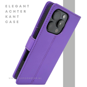 iPhone 16 Pro Paars Bookcase Hoesje Leren Look Met Magnetische Sluiting