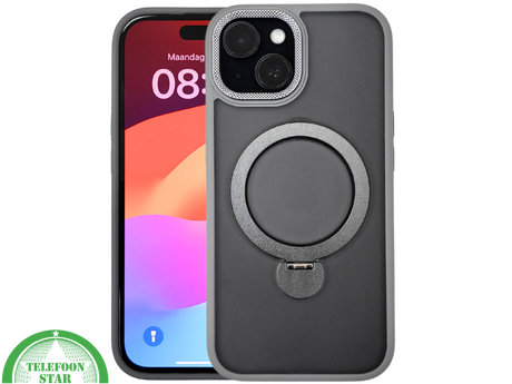 iPhone 15 Plus Hoesje Grijs &ndash; Met MagSafe-Ring &amp; Kickstand voor Extra Functionaliteit