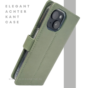 iPhone 15 Plus 2-in-1 Hoesje Groen Leer &ndash; Bookcase met Pasjeshouder