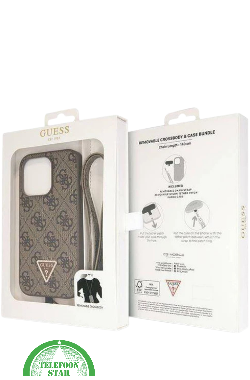 iPhone 15 Pro Hoesje met Gouden Ketting &ndash; Bruin Design met Logo en Bescherming