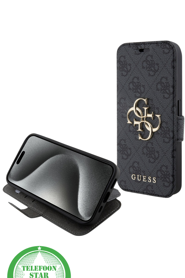 Bookcase Hoesje iPhone 15 Pro Max &ndash; Elegant Design met Gouden Logo