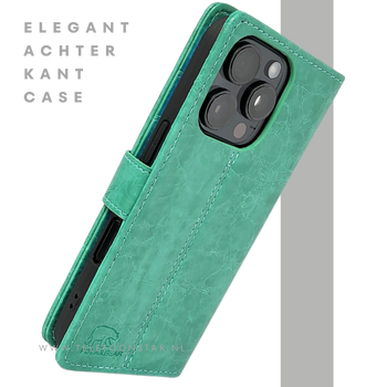iPhone 16 Pro Bookcase Hoesje &ndash; Turquoise Vintage Look