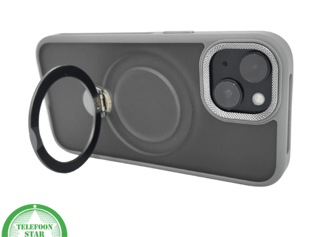 iPhone 15 Plus Hoesje Grijs &ndash; Met MagSafe-Ring &amp; Kickstand voor Extra Functionaliteit