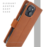 iPhone 15 Plus Leren Hoesje Cognac &ndash; Bookcase met Pasjeshouder
