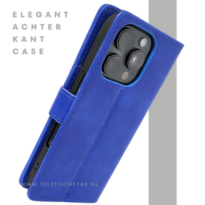 iPhone 16 Pro Max Bookcase Hoesje Blauw &ndash; Leren Look met Magnetische Sluiting
