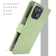 iPhone 15 Hoesje Lichtgroen &ndash; Bookcase met Pasjeshouder