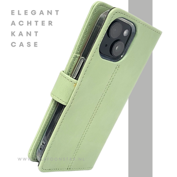 iPhone 15 Hoesje Lichtgroen &ndash; Bookcase met Pasjeshouder