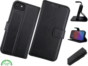 hoesje voor iPhone 17e Flip Case Boek Zwart Leren twee en een met 3 Pashouders