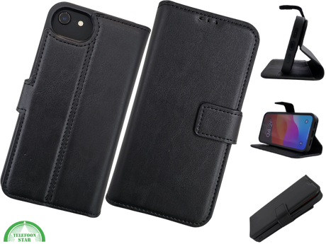 hoesje voor iPhone 17e Flip Case Boek Zwart Leren twee en een met 3 Pashouders