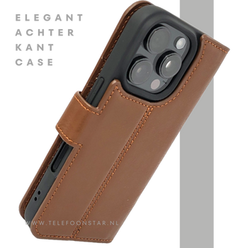 iPhone 16 Pro Insteekhoesje Klassiek Bruin &ndash; Tijdloze Leren Look met Open Bovenkant