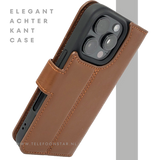 iPhone 16 Pro Insteekhoesje Klassiek Bruin &ndash; Tijdloze Leren Look met Open Bovenkant