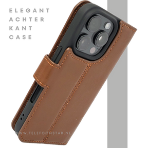 iPhone 16 Pro Insteekhoesje Klassiek Bruin &ndash; Tijdloze Leren Look met Open Bovenkant