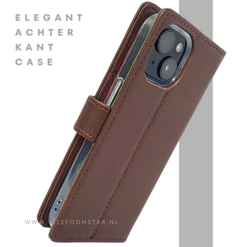 iPhone 15 Hoesje Donkerbruin &ndash; Bookcase met Pasjeshouder