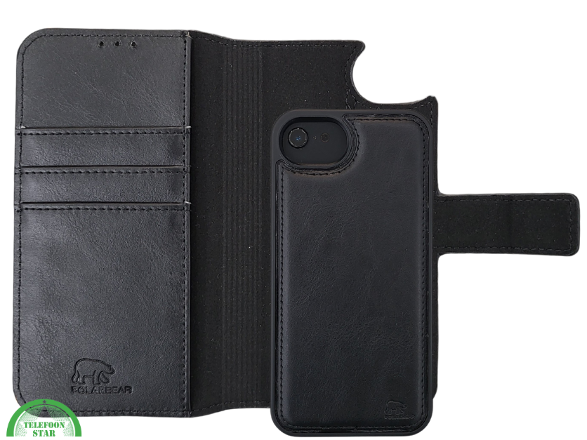 hoesje voor iPhone 17e Flip Case Boek Zwart Leren twee en een met 3 Pashouders